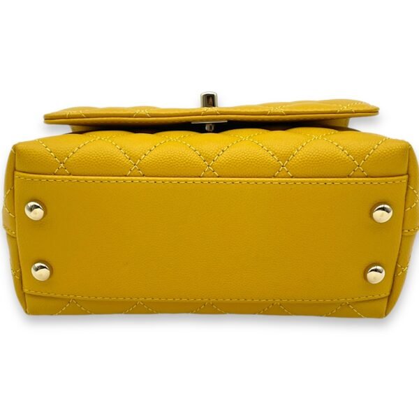 Coco Mini Mustard Yellow Top Handle Bag in Caviar Leather, Gold hardware - Image 5