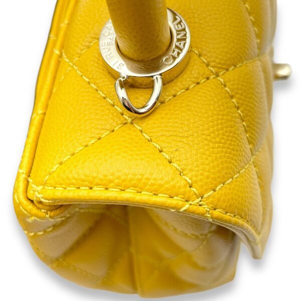Coco Mini Mustard Yellow Top Handle Bag in Caviar Leather, Gold hardware - Image 7