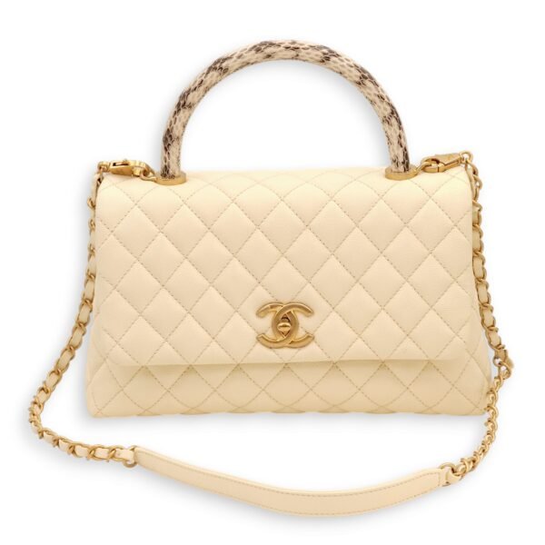 Coco Off-white, ombré handle Top Handle Bag in Caviar/Python, Gold hardware - Image 6