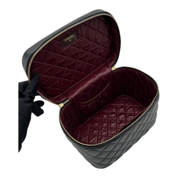 Cosmetic Black Vanity Bag in Lambskin, Gold hardware - Image 12