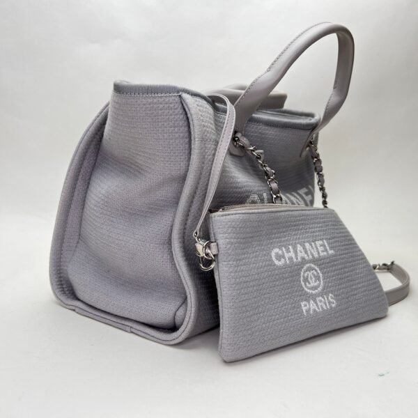 Deauville Medium Grey Tote Bag in Canvas, Silver hardware - Image 4