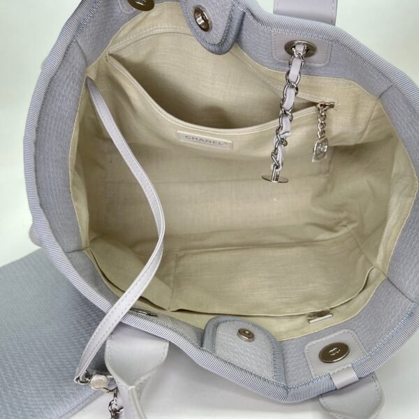 Deauville Medium Grey Tote Bag in Canvas, Silver hardware - Image 9