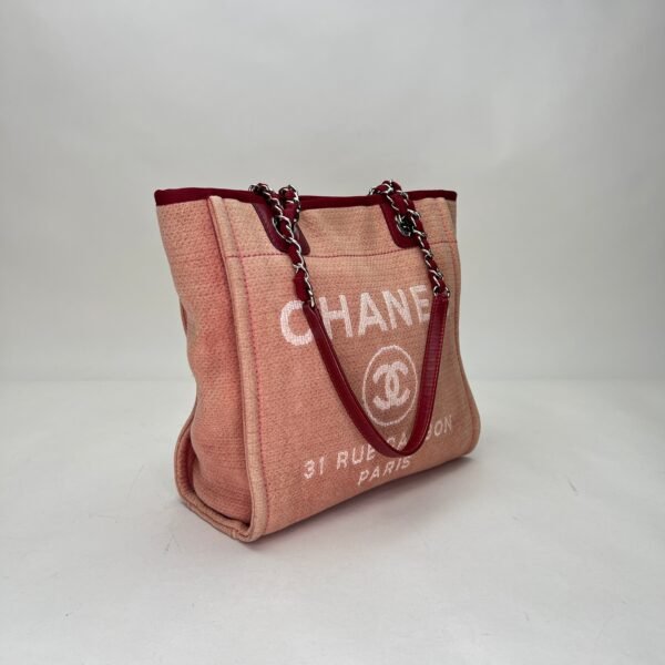 Deauville Small Pink Shoulder Bag in Canvas, Silver hardware - Image 3