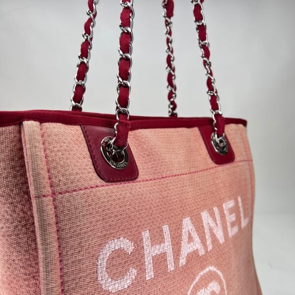 Deauville Small Pink Shoulder Bag in Canvas, Silver hardware - Image 6