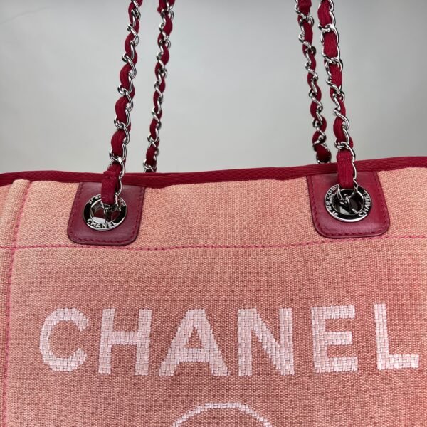 Deauville Small Pink Shoulder Bag in Canvas, Silver hardware - Image 7