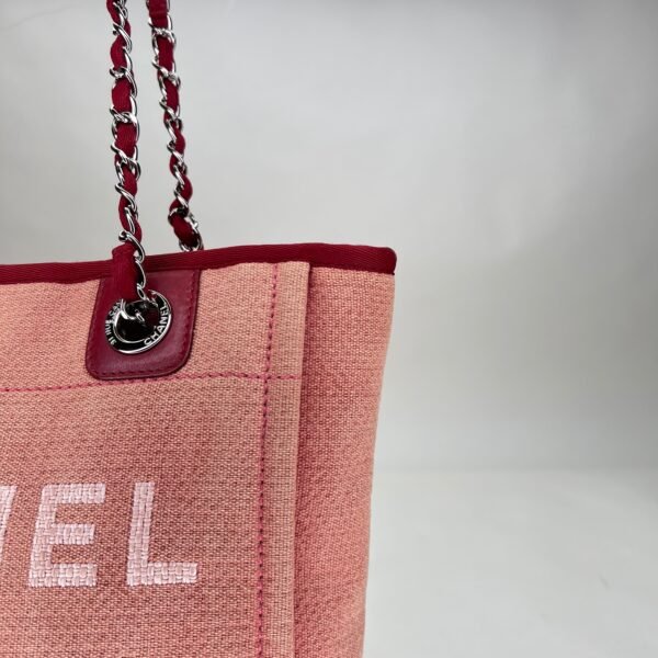 Deauville Small Pink Shoulder Bag in Canvas, Silver hardware - Image 9