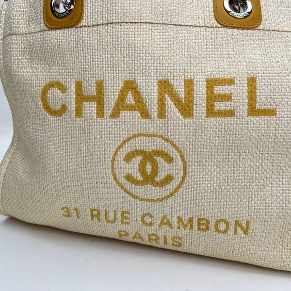 Deauville Small Yellow Tote Bag in Raffia, Silver hardware - Image 5