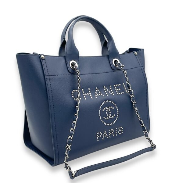 Deauville Top Handle Bag Blue in Caviar Leather, Silver hardware - Image 3
