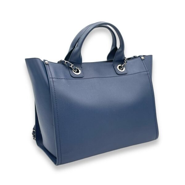 Deauville Top Handle Bag Blue in Caviar Leather, Silver hardware - Image 4