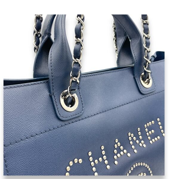 Deauville Top Handle Bag Blue in Caviar Leather, Silver hardware - Image 6