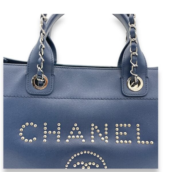 Deauville Top Handle Bag Blue in Caviar Leather, Silver hardware - Image 7