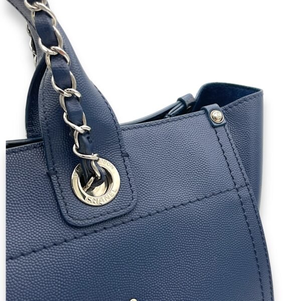 Deauville Top Handle Bag Blue in Caviar Leather, Silver hardware - Image 9