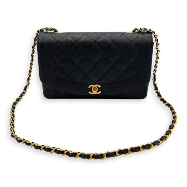 Diana Medium Black Shoulder Bag in Caviar Leather, Gold hardware - Image 10