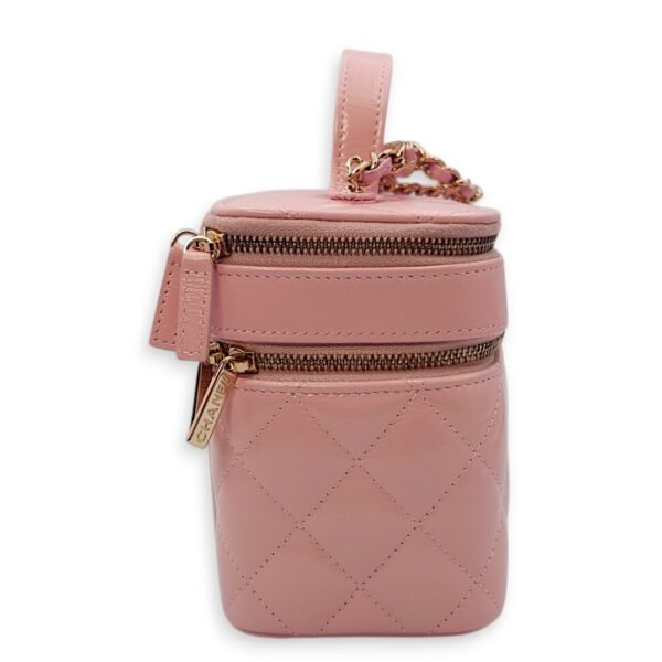 Double Layer 16x13x8.5cm Pink Vanity Bag in Glazed Calf, Gold hardware - Image 4
