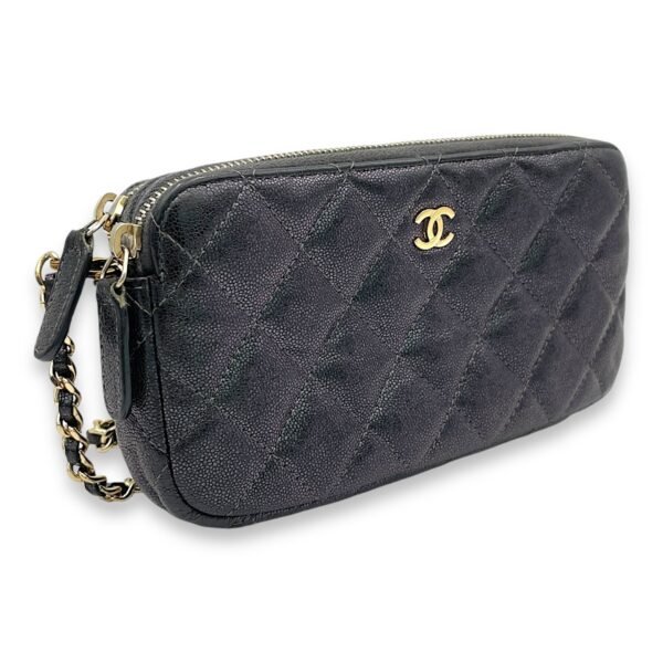 Double Zipped Clutch Iridescent  in Caviar Leather, Gold hardware - Image 3
