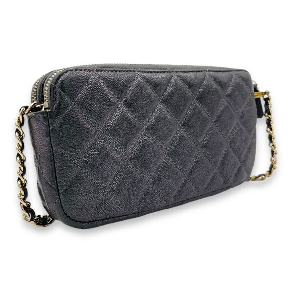 Double Zipped Clutch Iridescent  in Caviar Leather, Gold hardware - Image 4