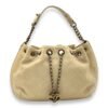 Drawstring CC Beige Bucket Bag in Calfskin, Gold hardware