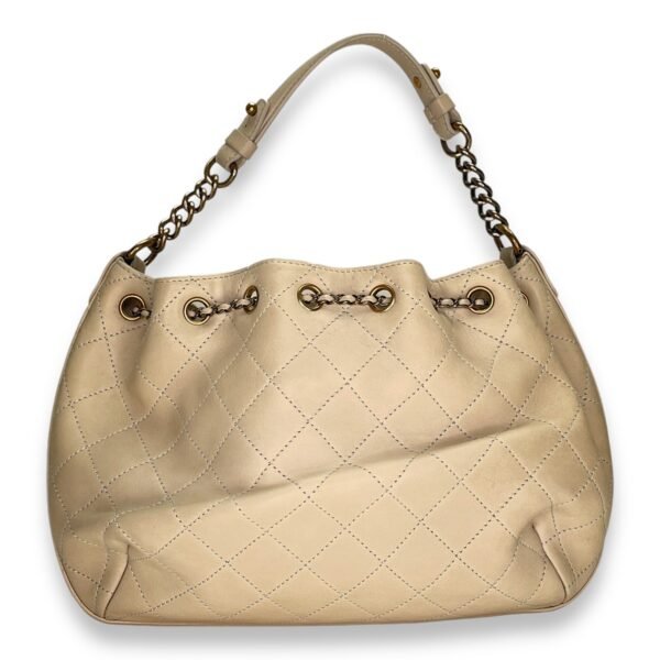 Drawstring CC Beige Bucket Bag in Calfskin, Gold hardware - Image 2