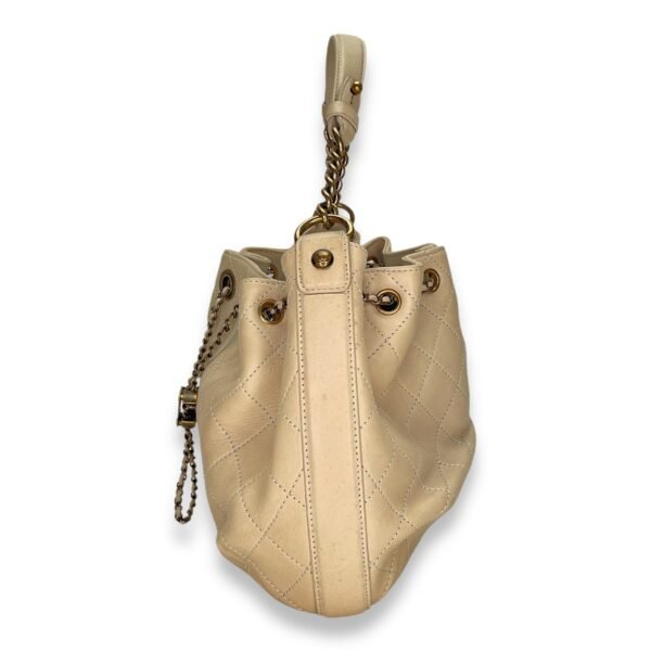 Drawstring CC Beige Bucket Bag in Calfskin, Gold hardware - Image 3