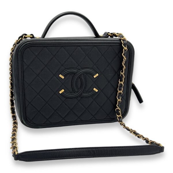 Filigree Large Black Vanity Bag in Caviar Leather, Gold hardware - Image 11