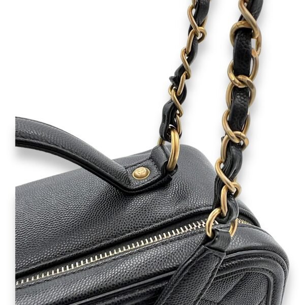 Filigree Large Black Vanity Bag in Caviar Leather, Gold hardware - Image 12