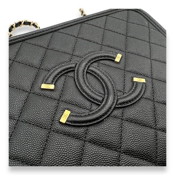 Filigree Large Black Vanity Bag in Caviar Leather, Gold hardware - Image 6