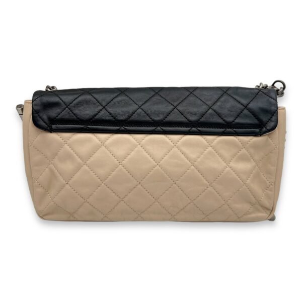 Flap Navy, Beige and Brown Crossbody Bag in Calfskin, Ruthenium hardware - Image 2