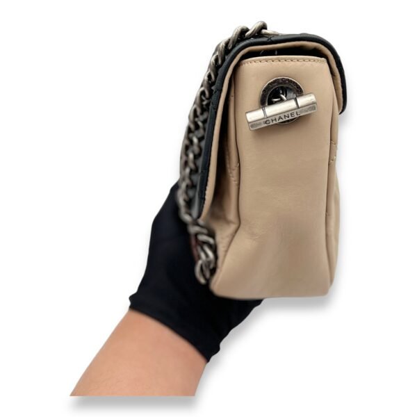 Flap Navy, Beige and Brown Crossbody Bag in Calfskin, Ruthenium hardware - Image 3