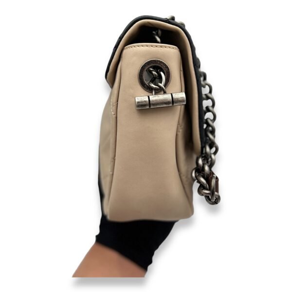 Flap Navy, Beige and Brown Crossbody Bag in Calfskin, Ruthenium hardware - Image 4