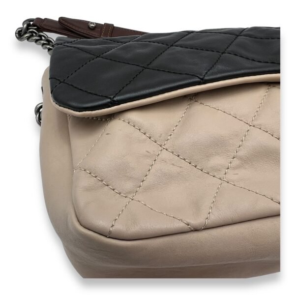 Flap Navy, Beige and Brown Crossbody Bag in Calfskin, Ruthenium hardware - Image 7