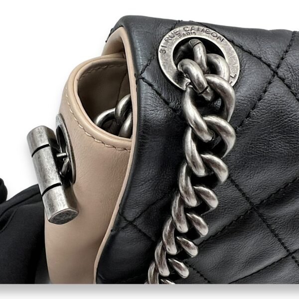 Flap Navy, Beige and Brown Crossbody Bag in Calfskin, Ruthenium hardware - Image 9