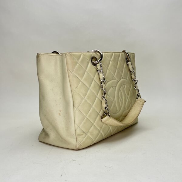 GST Beige Tote Bag in Caviar Leather, Silver hardware - Image 3