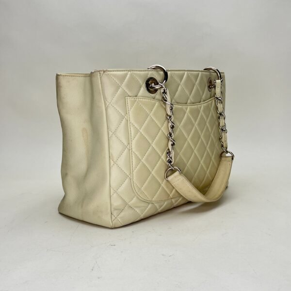 GST Beige Tote Bag in Caviar Leather, Silver hardware - Image 4
