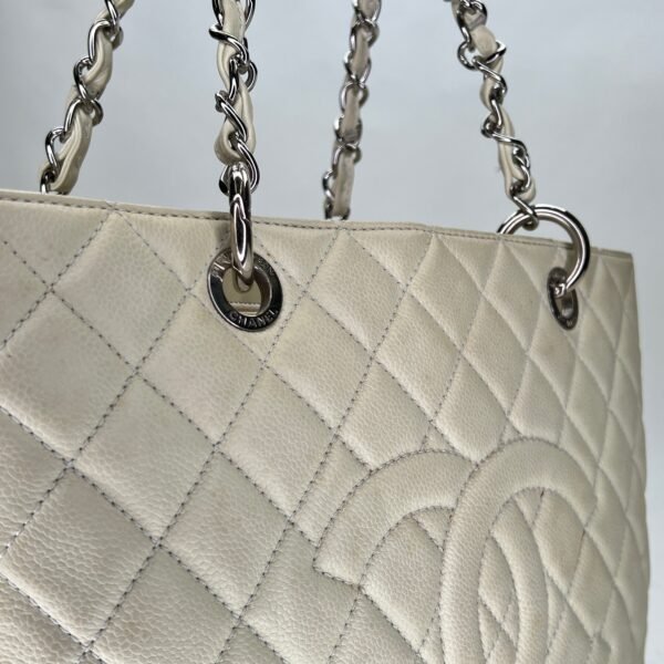 GST Beige Tote Bag in Caviar Leather, Silver hardware - Image 6