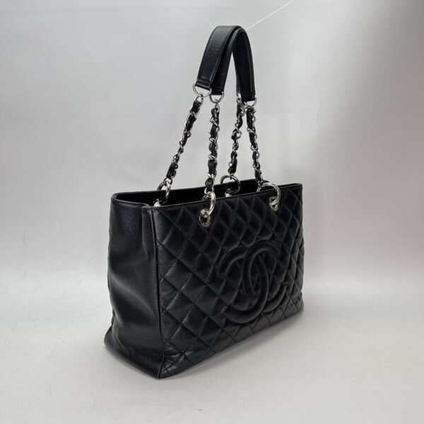 GST Black Tote Bag in Caviar Leather, Silver hardware - Image 3