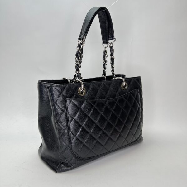 GST Black Tote Bag in Caviar Leather, Silver hardware - Image 4