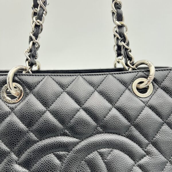 GST Black Tote Bag in Caviar Leather, Silver hardware - Image 7