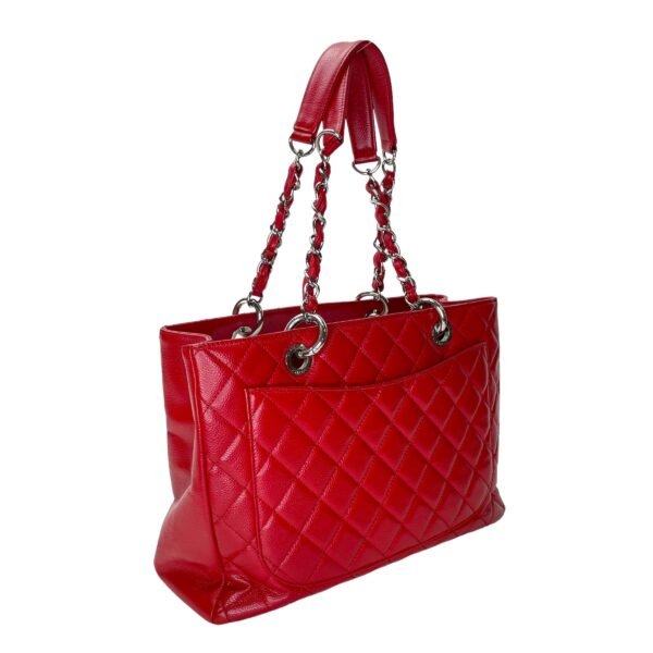 GST Red Tote Bag in Caviar Leather, Sliver hardware - Image 4
