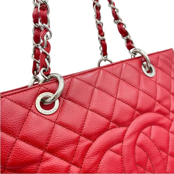GST Red Tote Bag in Caviar Leather, Sliver hardware - Image 6