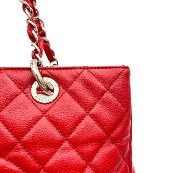 GST Red Tote Bag in Caviar Leather, Sliver hardware - Image 9