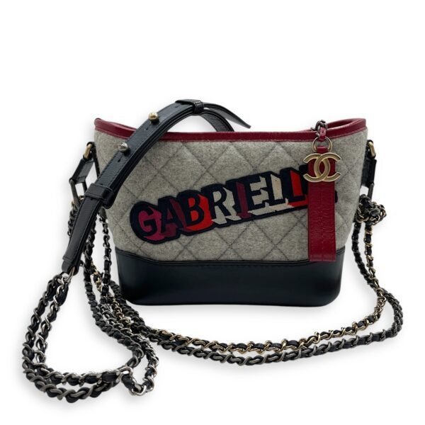 Gabrielle Hobo Small Grey,red, pink, black Shoulder Bag in Calfskin, 3-Tone hardware - Image 9