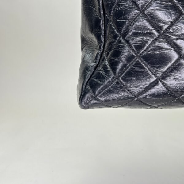Glazed Quilted Nameplate Tote Black Tote Bag in Calfskin, Ruthenium hardware - Image 10