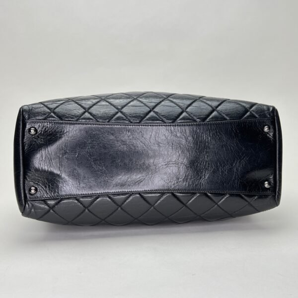 Glazed Quilted Nameplate Tote Black Tote Bag in Calfskin, Ruthenium hardware - Image 5
