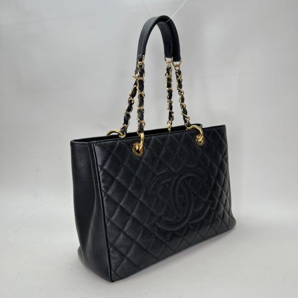 Grand Shopping Black Tote Bag in Caviar Leather, Gold hardware - Image 3