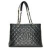 Grand Shopping Black Tote Bag in Caviar Leather, Silver hardware