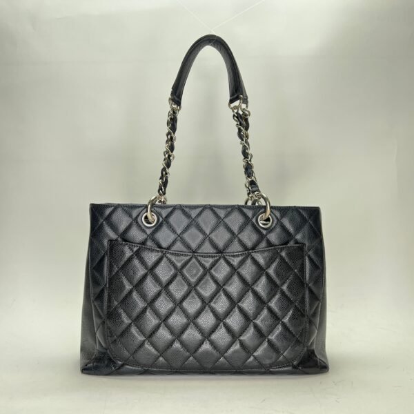 Grand Shopping Black Tote Bag in Caviar Leather, Silver hardware - Image 2