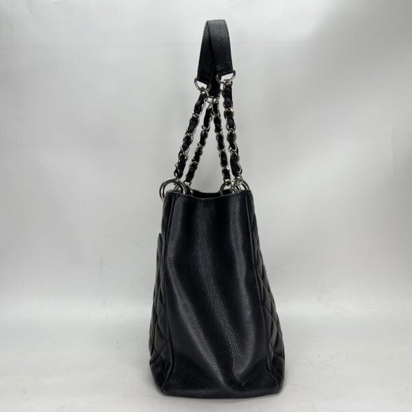 Grand Shopping Black Tote Bag in Caviar Leather, Silver hardware - Image 3