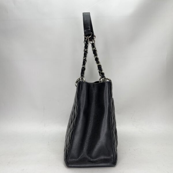 Grand Shopping Black Tote Bag in Caviar Leather, Silver hardware - Image 4