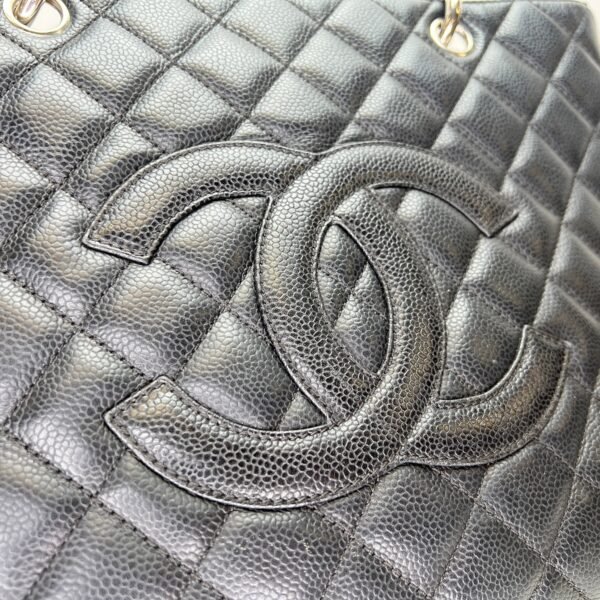 Grand Shopping Black Tote Bag in Caviar Leather, Silver hardware - Image 6
