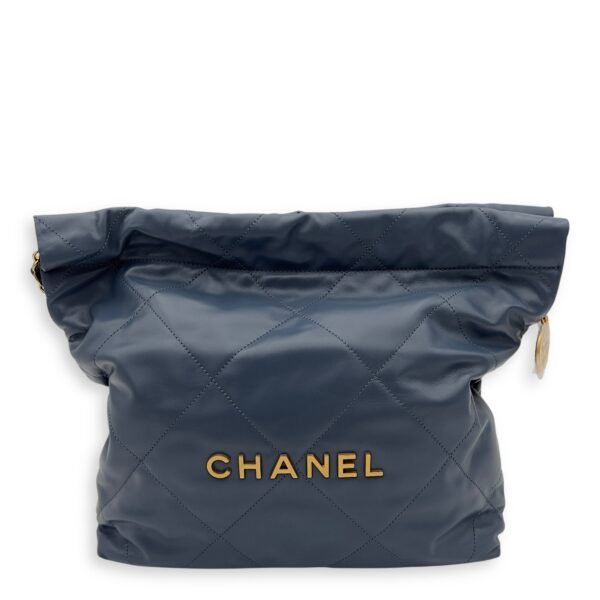 C22 Small Blue Shoulder Bag in Lambskin, Gold hardware